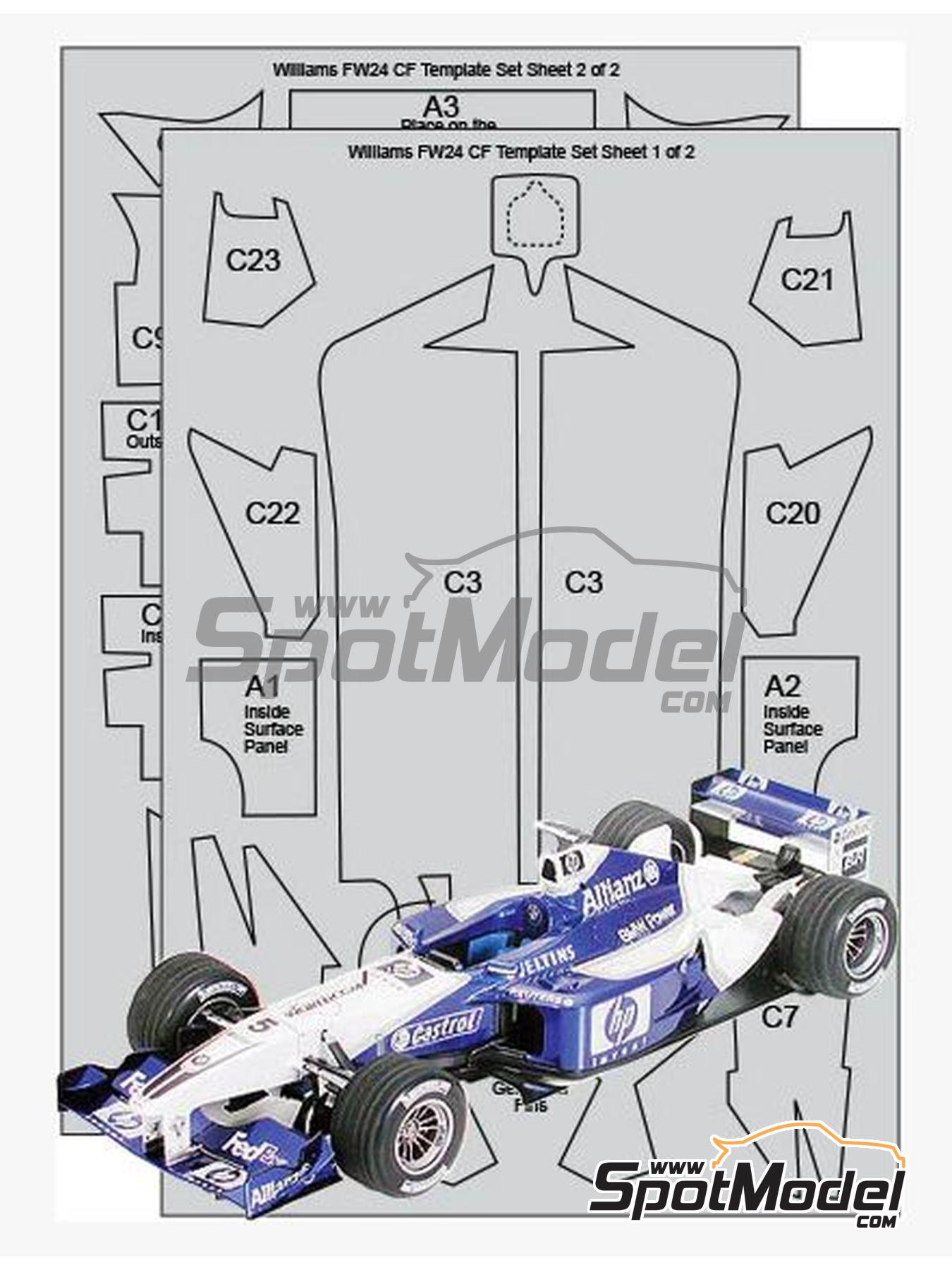 Williams F1 BMW FW24. Carbon fibre pattern decal set in 1/20 scale  manufactured by Scale Motorsport (ref. SM7008, also 0810614007087 and 7008)